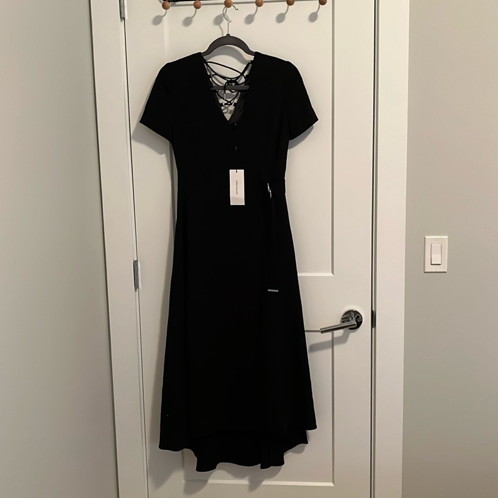 Karen Millen Black High Low Dress with Lace-Up Back